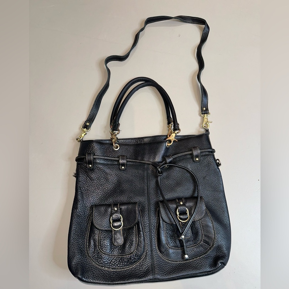 Allison Scott Black Pebbled Leather Hobo Bag Gold Hardware Giraffe Print Lining